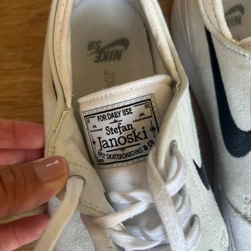Nike SB Stefan Janoski Zoom Canvas Skate Shoes White Off-White Black Swoosh Low
